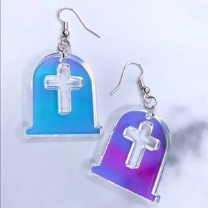 Iridescent Tombstone Halloween Earrings